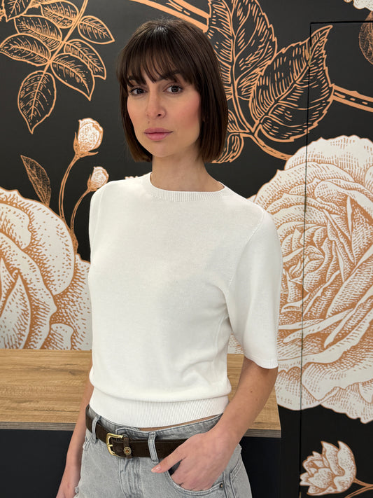 Maglia girocollo manica al gomito bianco latte - kontatto