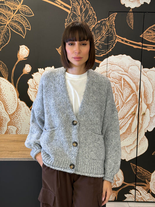 Cardigan tre bottoni grigio - HaveOne