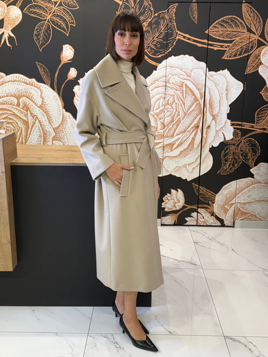 Cappotto vestaglia con cintura abbinata colore cachà - Souvenir Clubbing