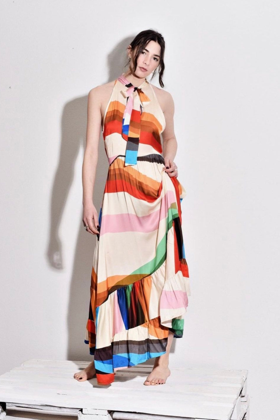 Abito lungo smanicato multicolor