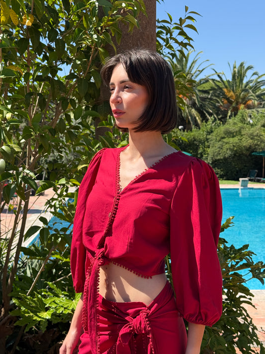 Camicia lino e viscosa con sollo a V - Philia Loft