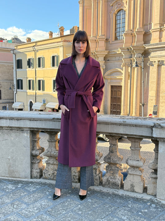 Cappotto vestaglia con cintura abbinata colore bordeaux - Souvenir Clubbing