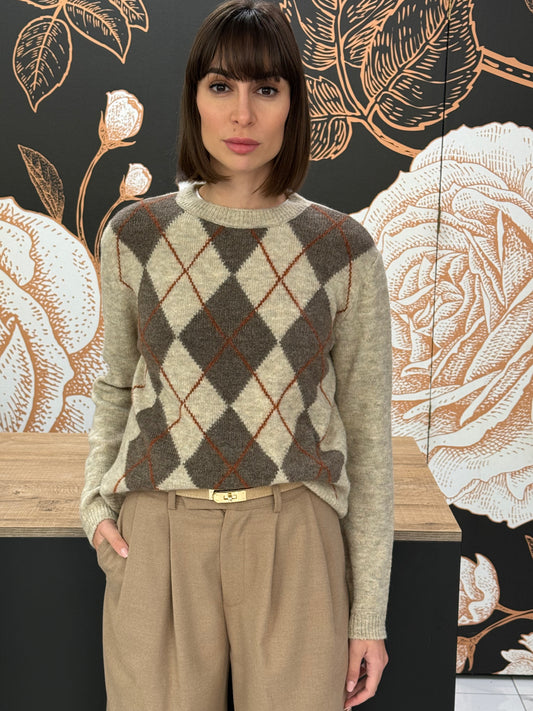 Maglia girocollo rombi beige - HaveOne