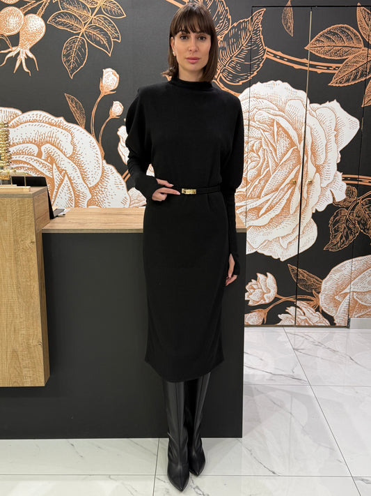 Abito midi con manicotti colore nero - Haveone