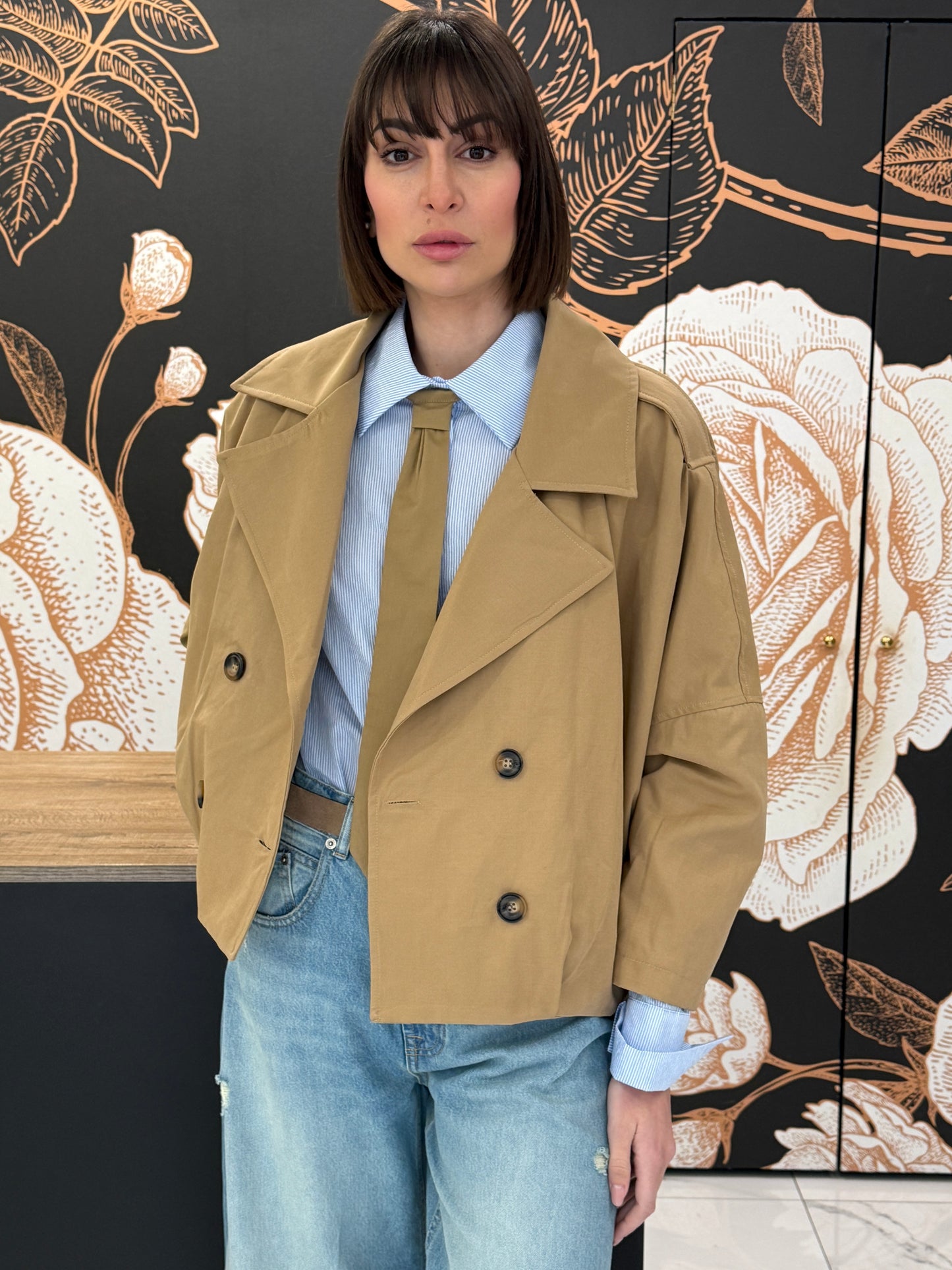 Trench doppiopetto corto beige - HAVEONE