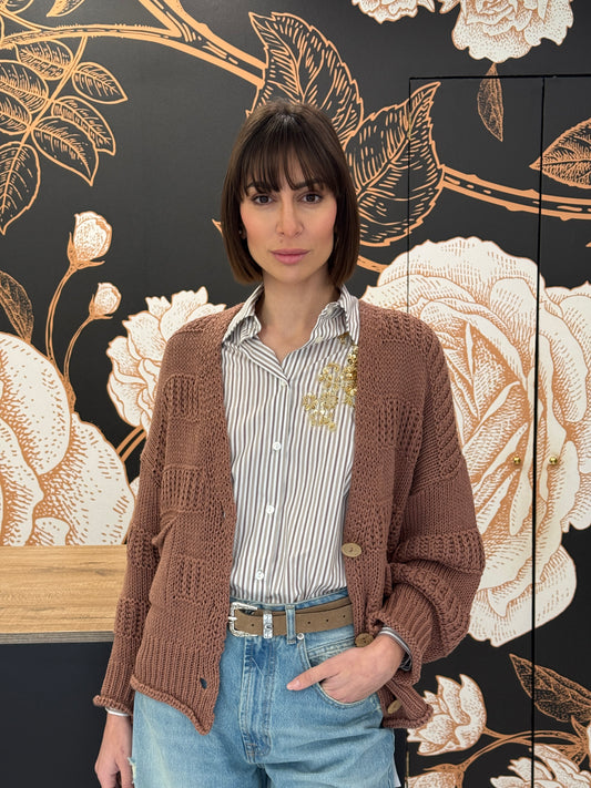 Cardigan in cotone a maglia lavorata e bottoni naturali phard - HAVEONE