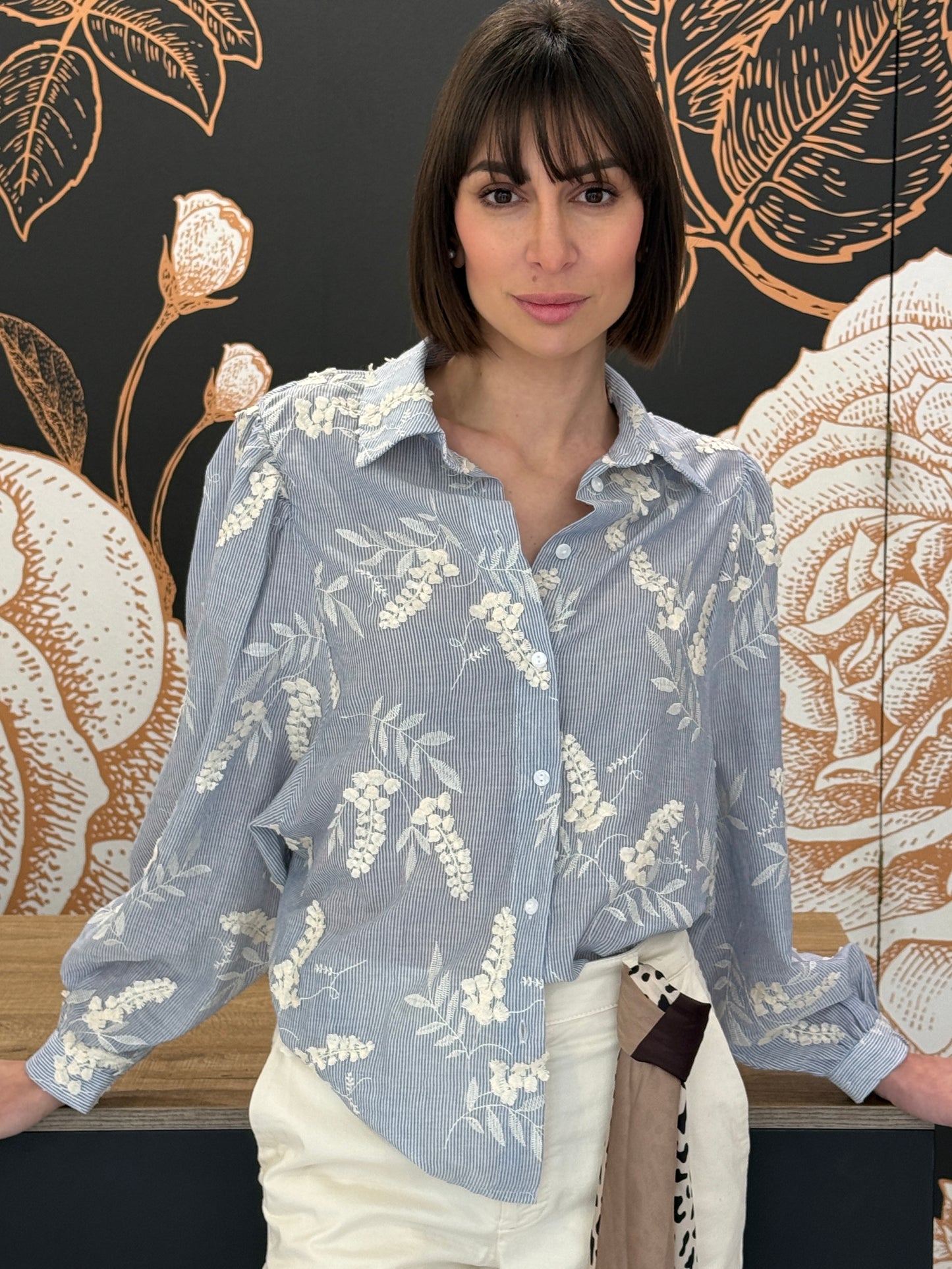 Camicia maniche ballon con ricami - Kontatto