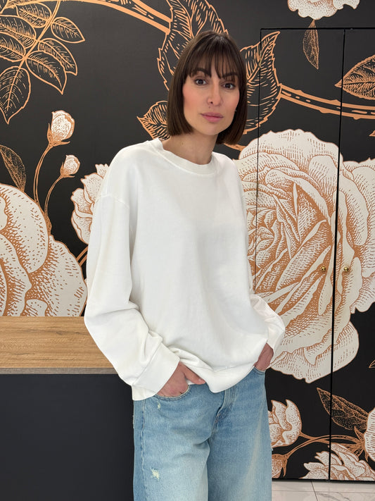 Felpa girocollo in cotone bianca - Vicolo