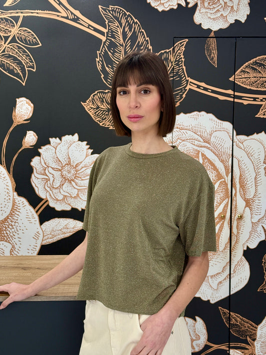 T-shirt in lurex verde militare - Kontatto