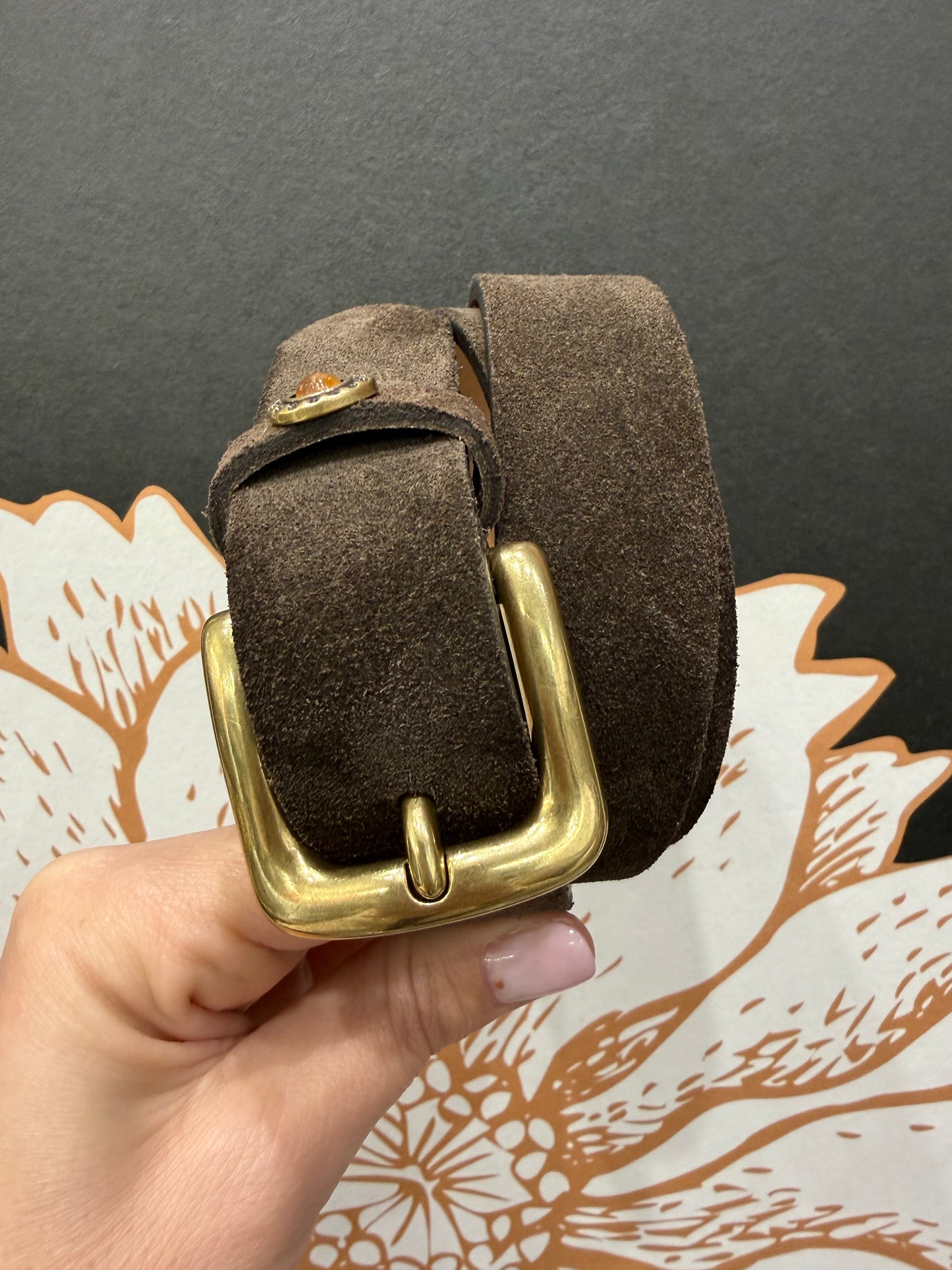 Cintura in crosta marrone fibbia oro - Vicolo