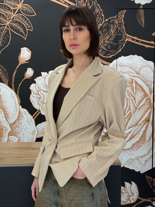 Giacca gessata doppio petto sabbia - Haveone