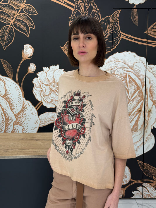 T-shirt a manica corta stampa cuore grigia - HAVEONE