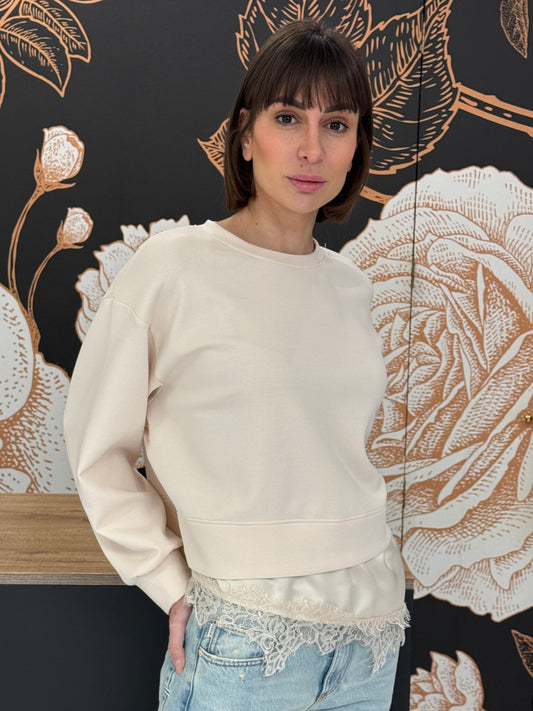 Felpa girocollo con dettaglio pizzo - HAVEONE