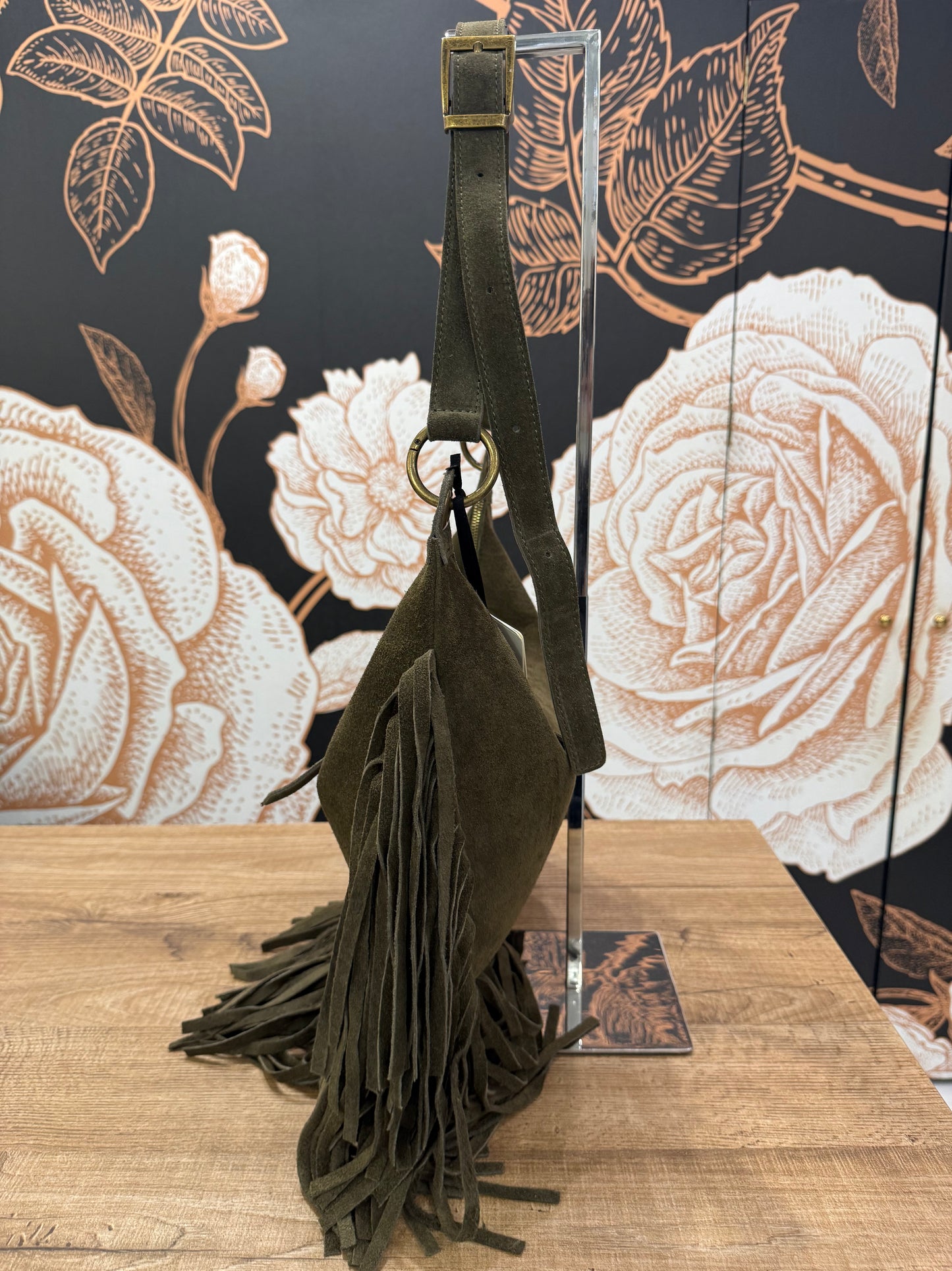 Borsa a spalla in suede con frange - Vicolo