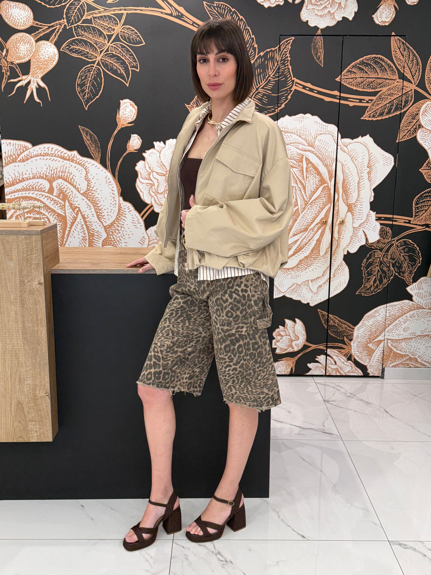 Bermuda cargo in denim animalier - Vicolo