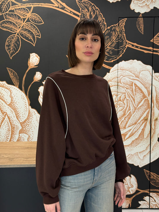 Felpa marrone con profilo bianco - Vicolo