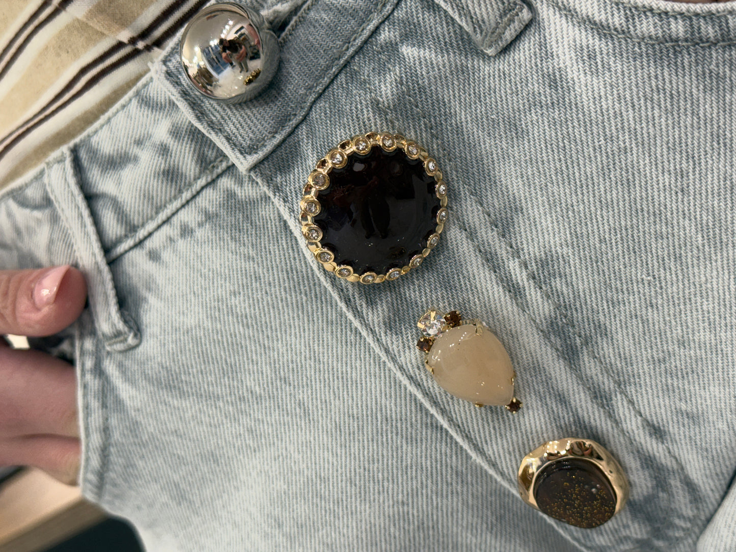 Jeans Zoe bottoni gioiello grigio - Vicolo