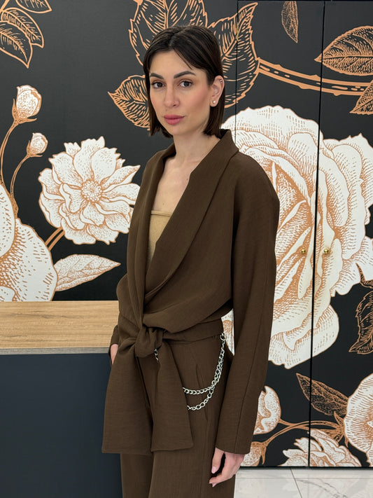 Giacca fluida incrociata con fusciacca - HAVEONE