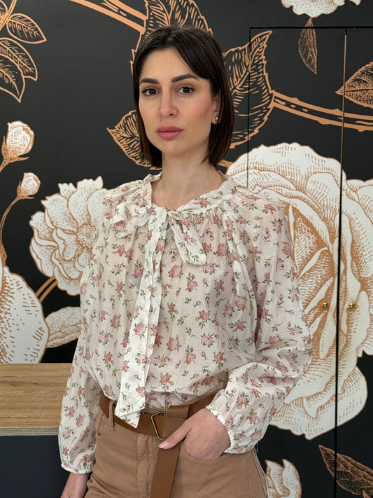 Camicia fantasia floreale con fiocco - Philia