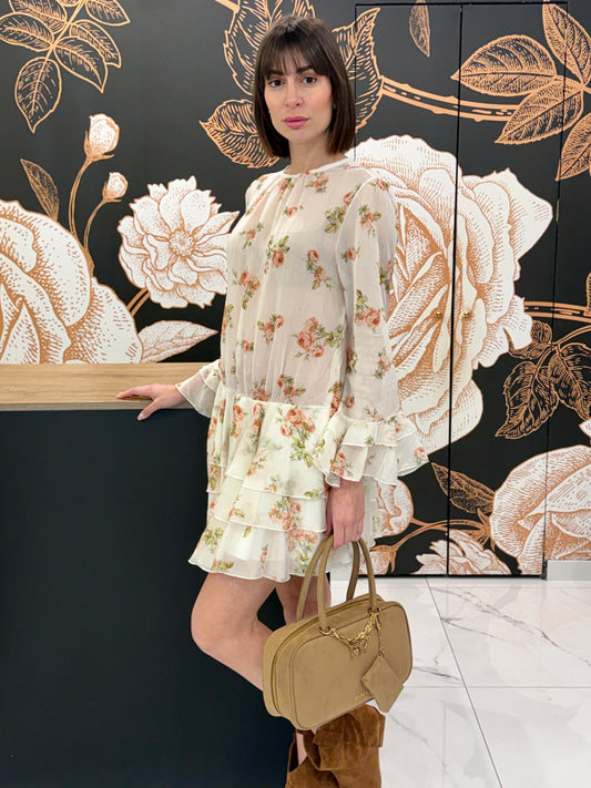 Abito corto floreale crema - Lumina