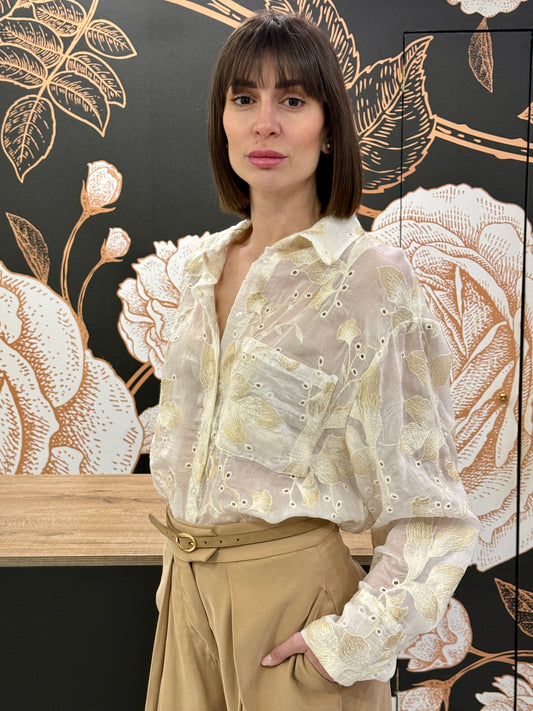 Camicia con ricamo foglie burro - HAVEONE