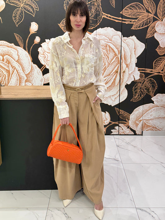 Pantalone tabacco con ampie pinces - HAVEONE