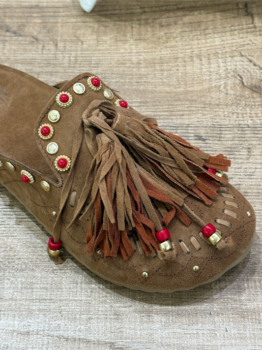 Sabot in suede con frange e perline - Ovyé