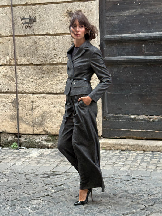 Completo sale e pepe con giacca doppiopetto crop - Souvenir Clubbing