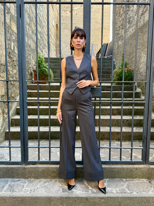 Pantalone wide leg gessato girgio - Silence Limited