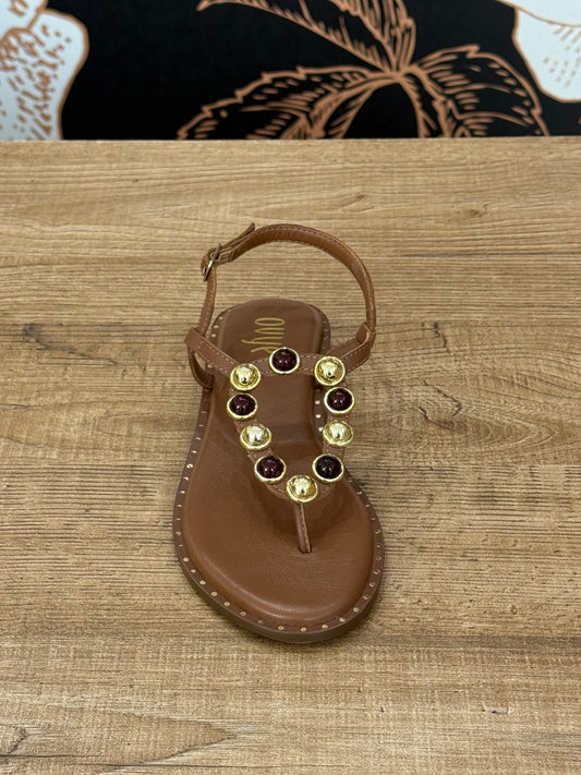 Sandalo infradito in pelle cuoio con applicazioni - Ovyè