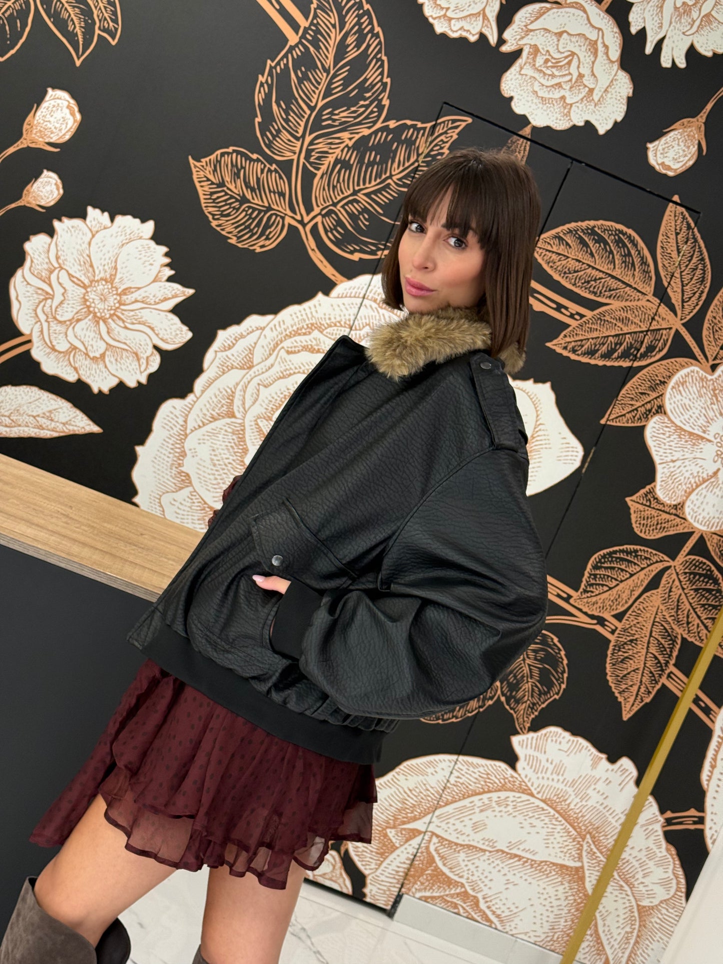 Bomber ecopelle nero - Lumina