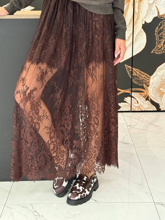 Gonna lunga in pizzo cioccolato - HveOne