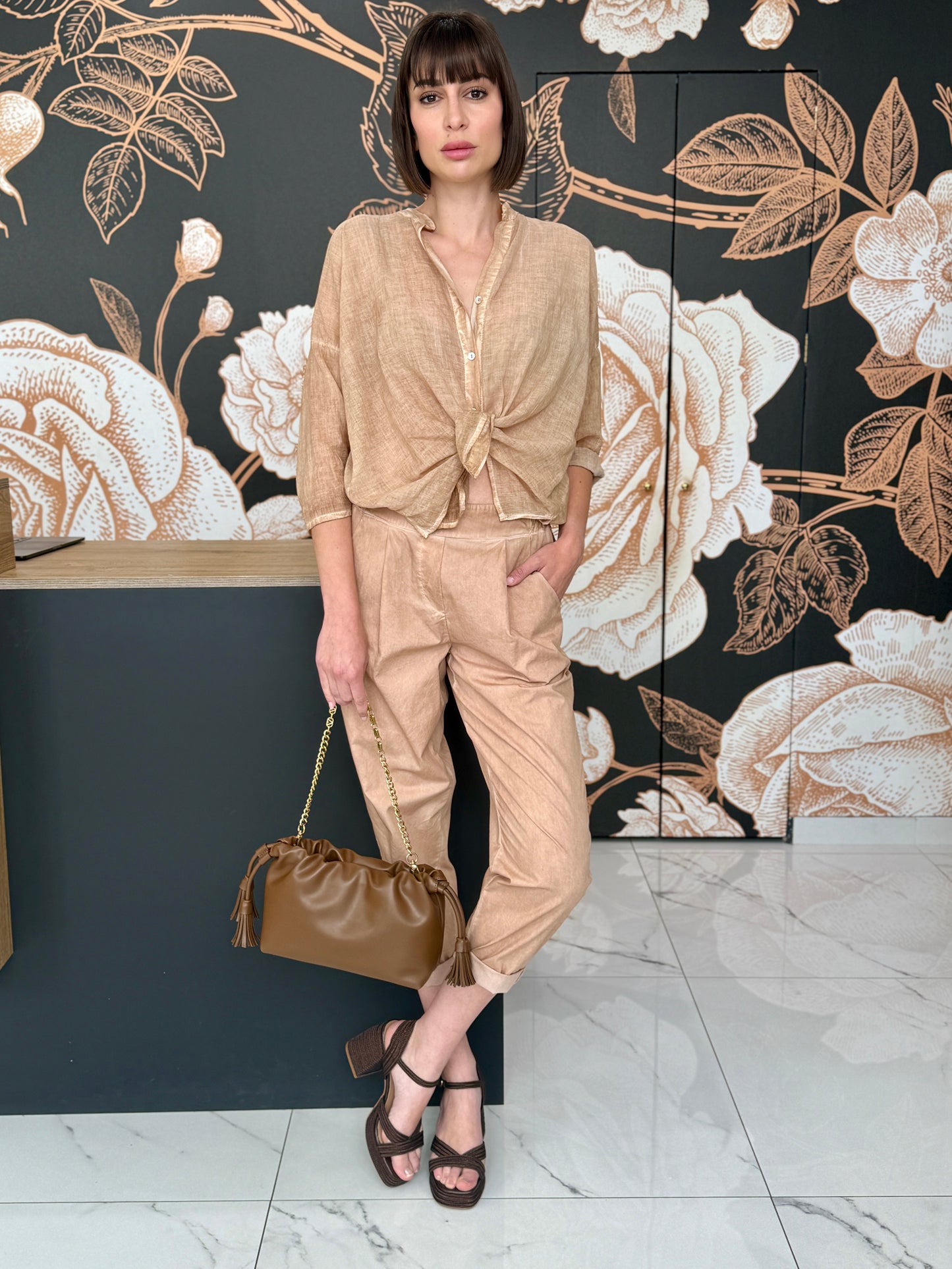 Pantalone in popeline nocciola - HaveOne