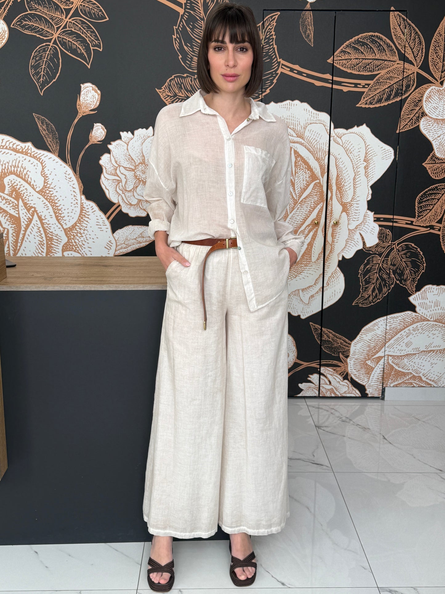 Pantalone ampio in cotone beige - HaveOne