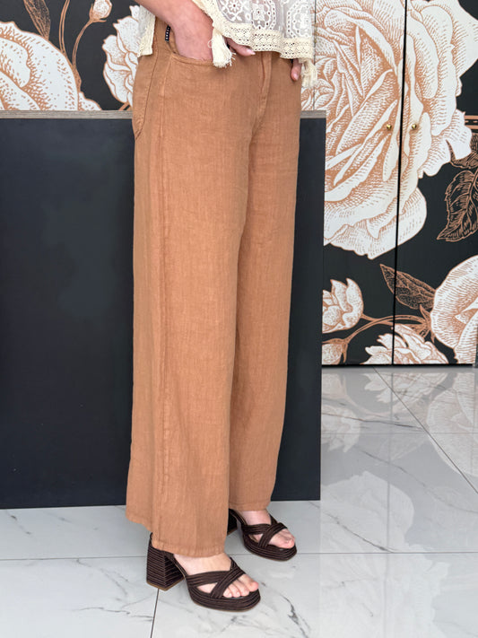 Pantalone Bella in lino cammello - HaveOne