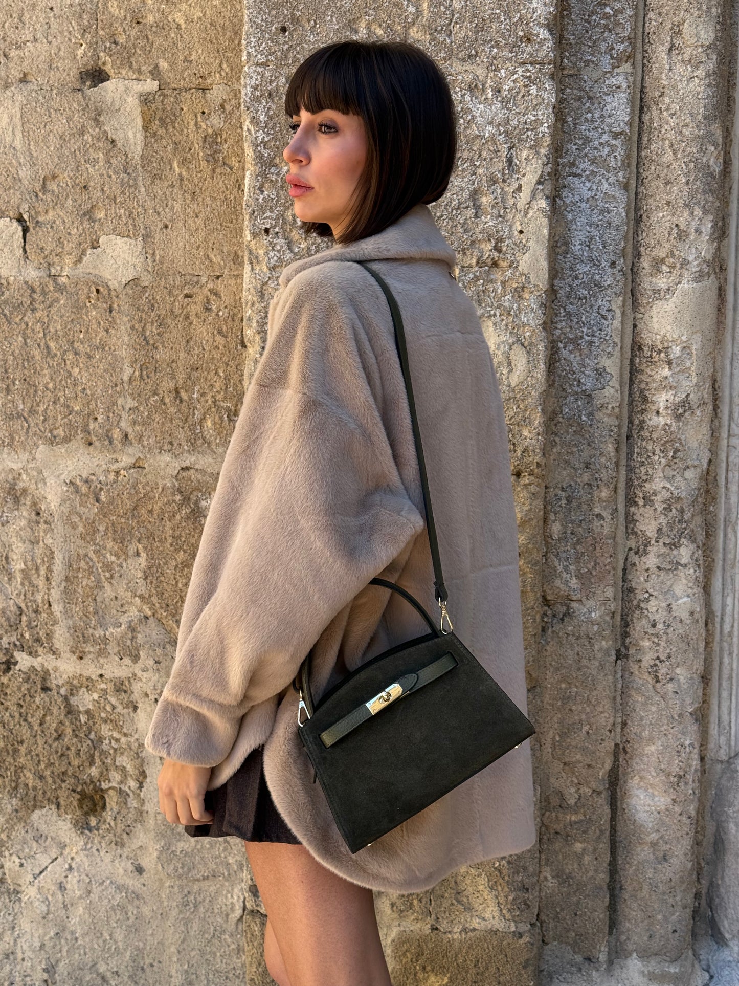Borsa Kelly in suede verde - Emporio Club
