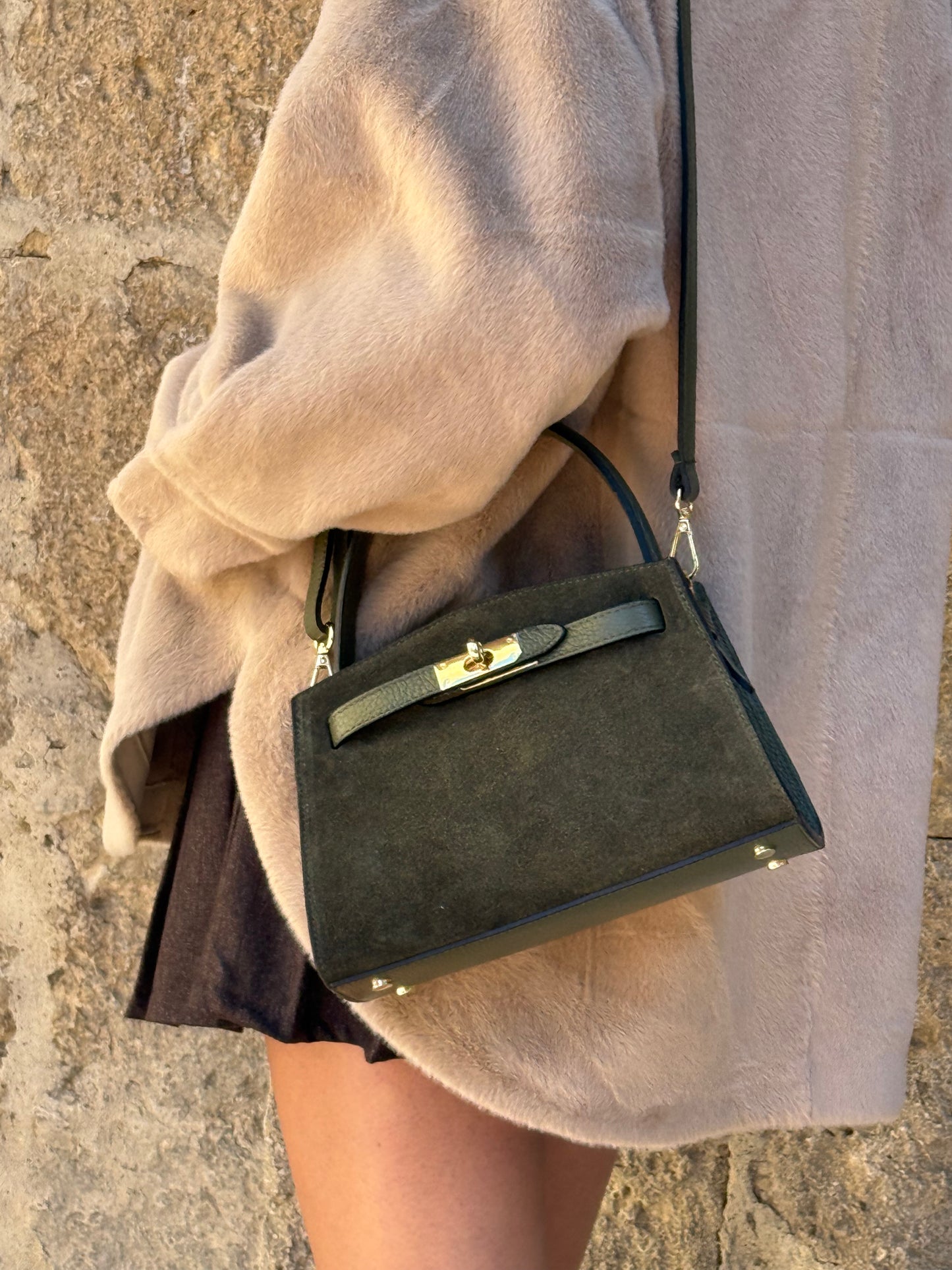 Borsa Kelly in suede verde - Emporio Club