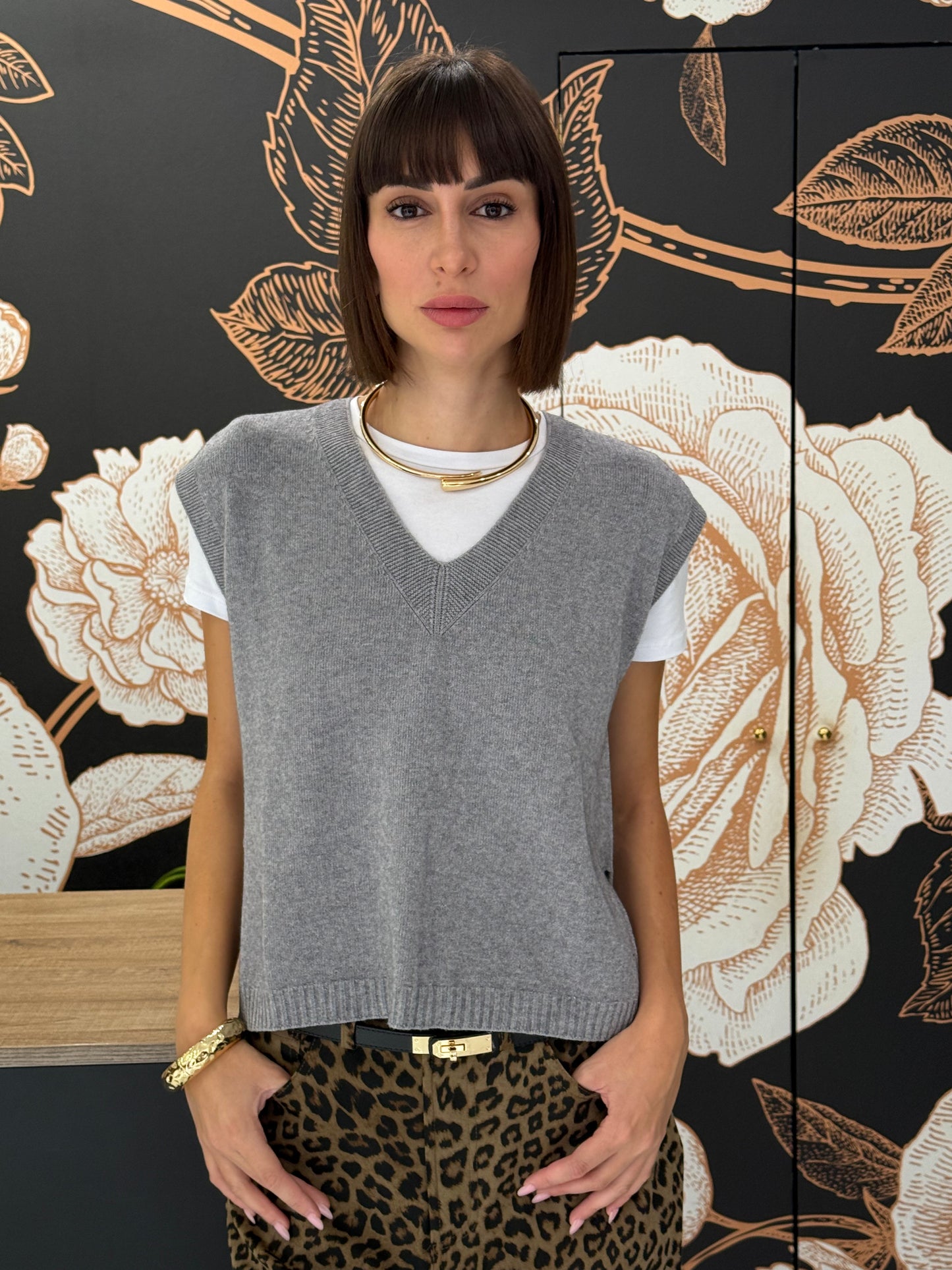 Gilet scollo a V grigio - Vicolo