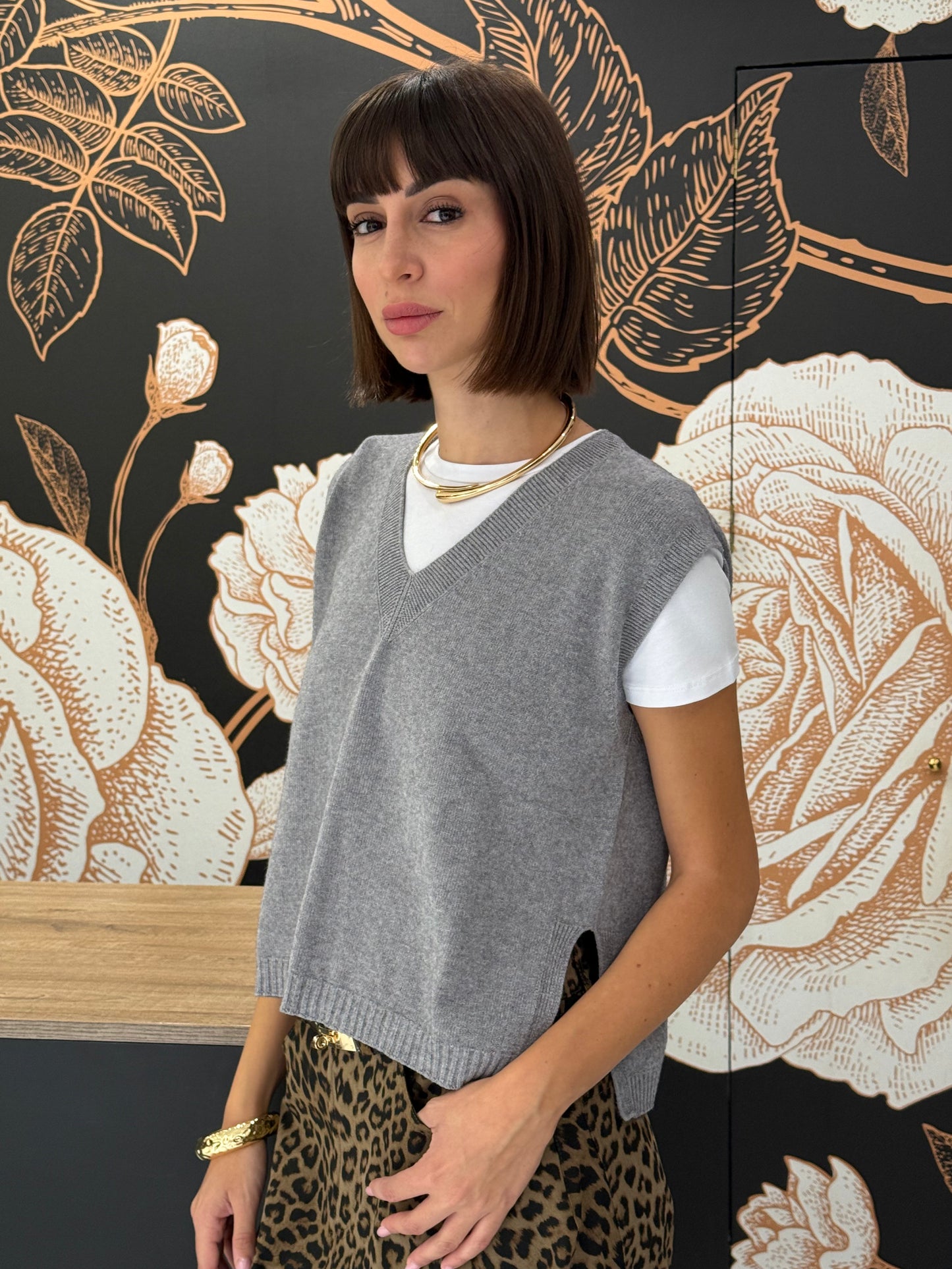 Gilet scollo a V grigio - Vicolo