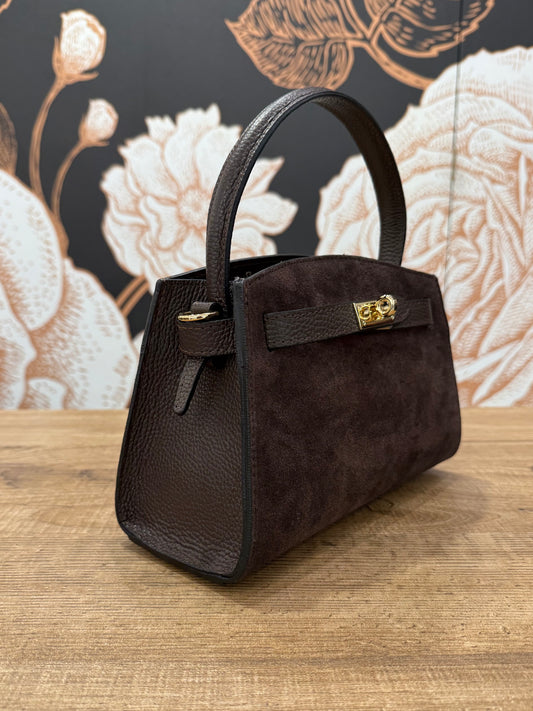 Borsa Kelly in suede cioccolato - Emporio Club