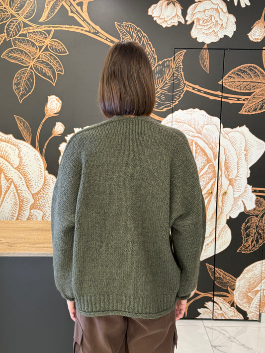 Cardigan tre bottoni verde - HaveOne
