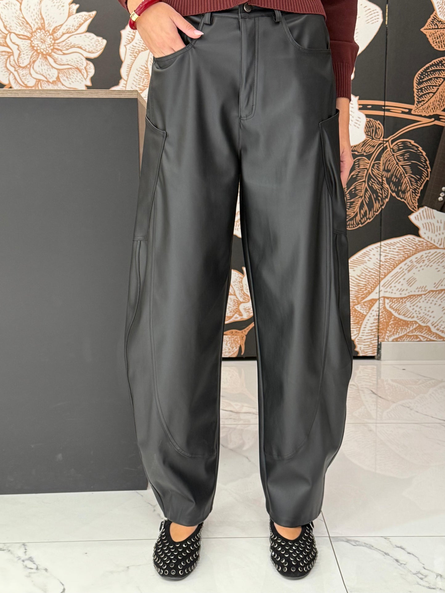 Pantalone balloon in ecopelle nero - Lumina