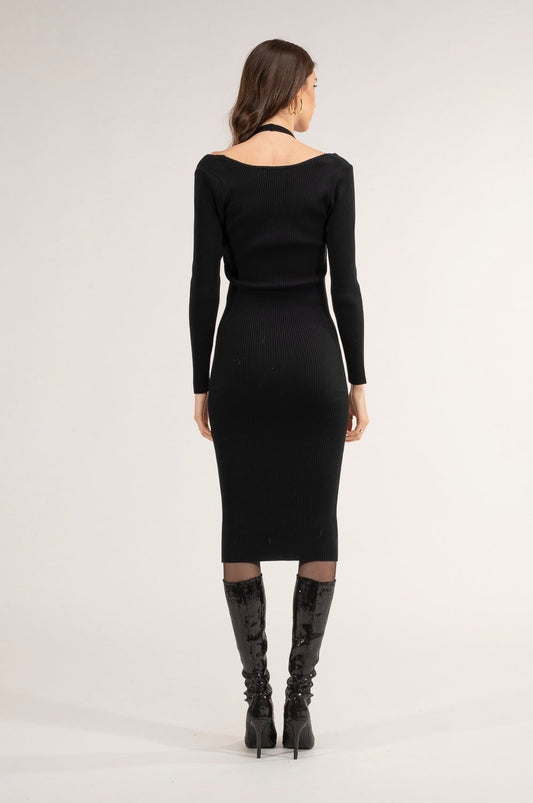 Abito midi in maglia nero