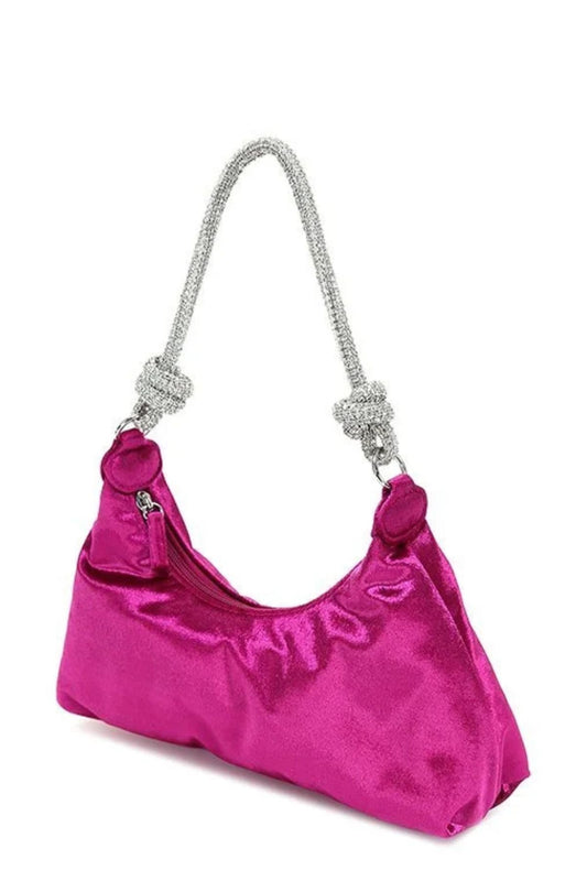 Borsa in velluto fuxia con manico di strass