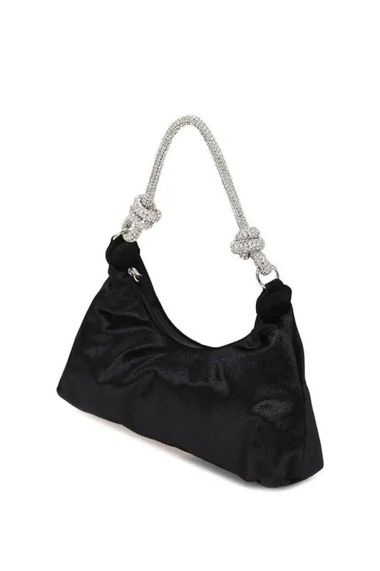 Borsa in velluto nero con manico di strass