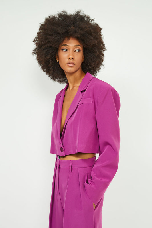 Giacca cropped monopetto malva