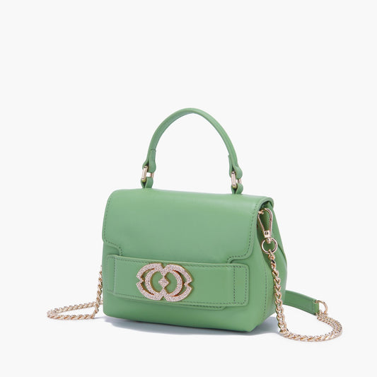 Borsa a mano Grace logo strass pistacchio - La Carrie