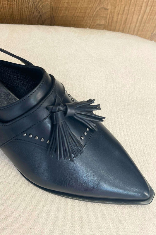 Sabot con nappine in vitello nero - Ovyé