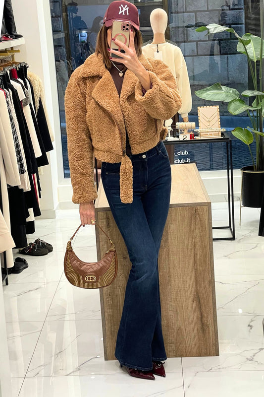 Pelliccia teddy modello crop colore cammello - Silence Limited