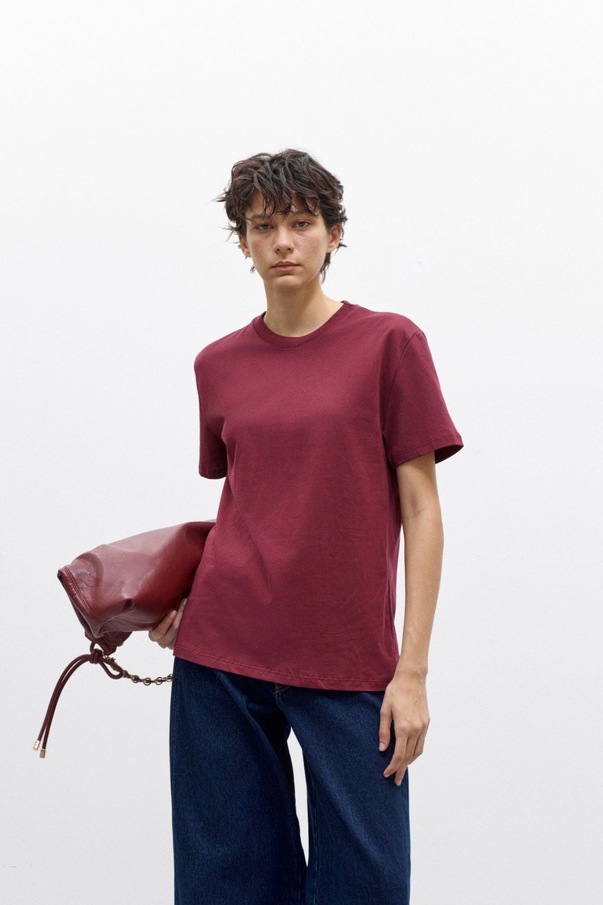 T-Shirt basic girocollo bordeaux - Lumina